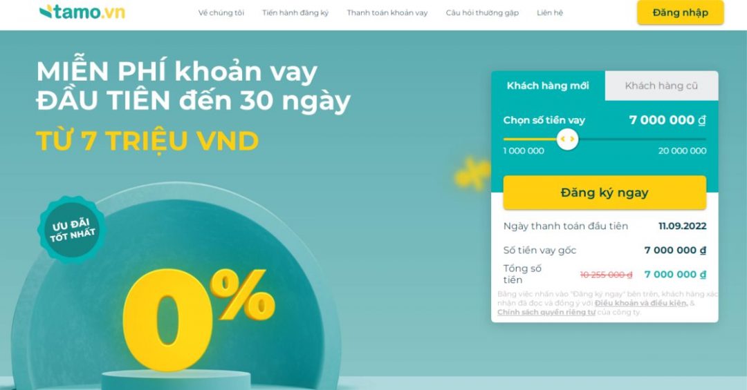 Web cho vay tiền Tamo