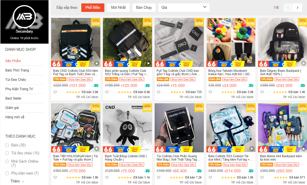 shop bán balo uy tín trên shopee