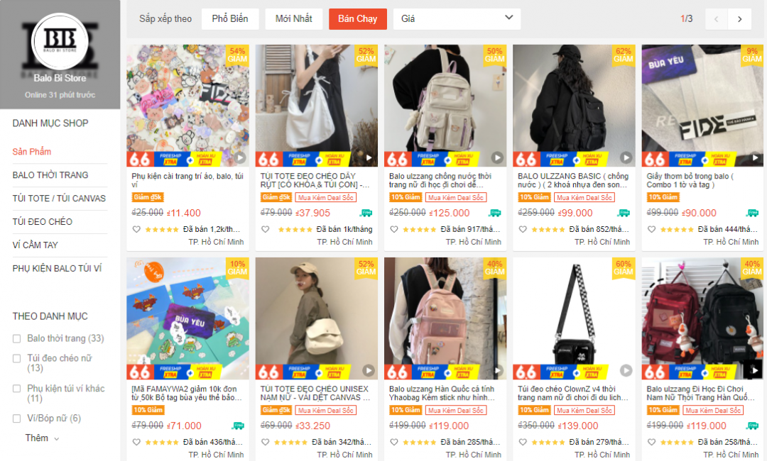  Balo Bi Store - shop bán balo uy tín trên shopee