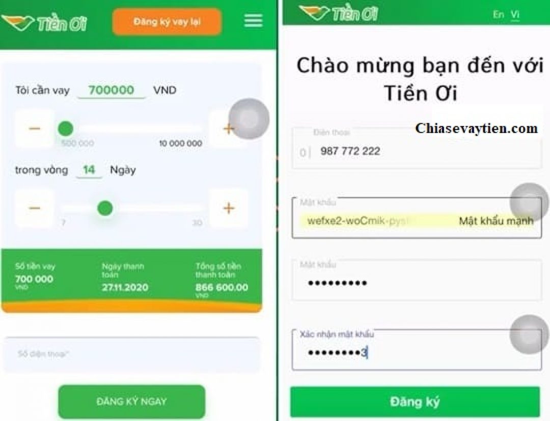 Cách vay Tiền Ơi nhanh chóng lãi suất 0% chỉ cần CMND 5 đăng kí vay Tiền Ơi bước 1.