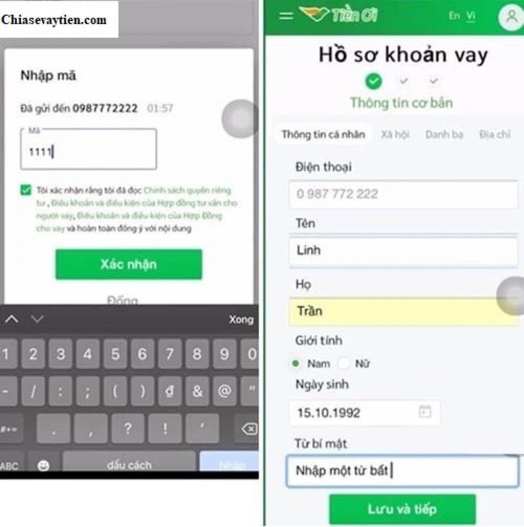 Cách vay Tiền Ơi nhanh chóng lãi suất 0% chỉ cần CMND 6 đăng kí vay Tiền Ơi bước 2.