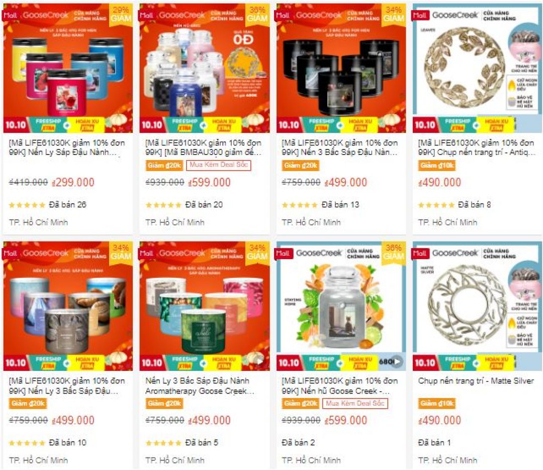 Review 8 shop bán nến thơm chất lượng trên Shopee 18 Shop bán nến thơm chất lượng trên Shopee - Goose Creek Official Store.