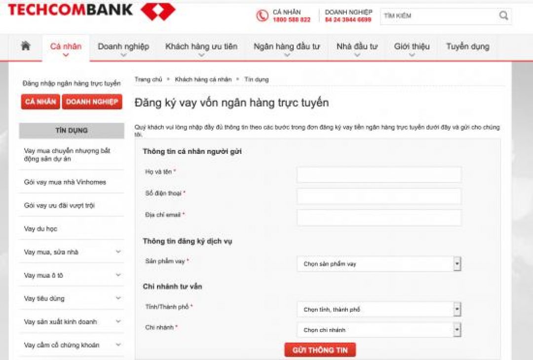 Vay tín dụng Techcombank qua thẻ bằng hình thức Online.