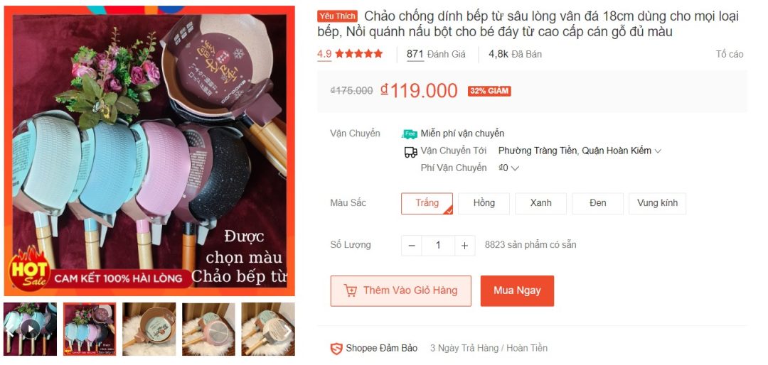 10 mẫu chảo chống dính tốt trên Shopee 11 Chảo chống dính bếp từ sâu lòng vân đá 18cm